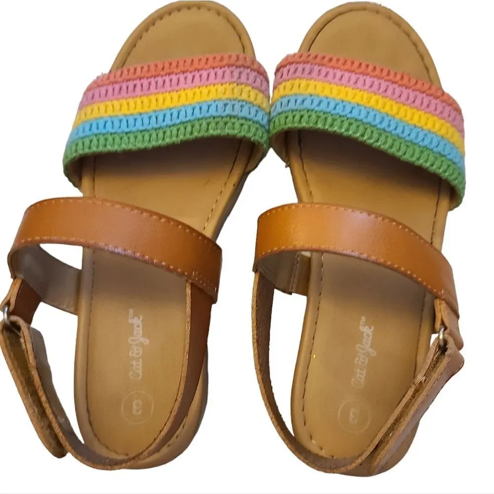 CAT & JACK Sandals Crocheted Rainbow Leather Ankle Straps Kids sz 3‎